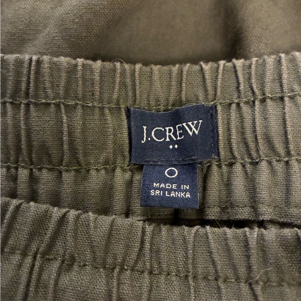 J. Crew Dark Olive Green Linen-Cotton Blend Drawstring Pant - Size 0 - Picture 4 of 4